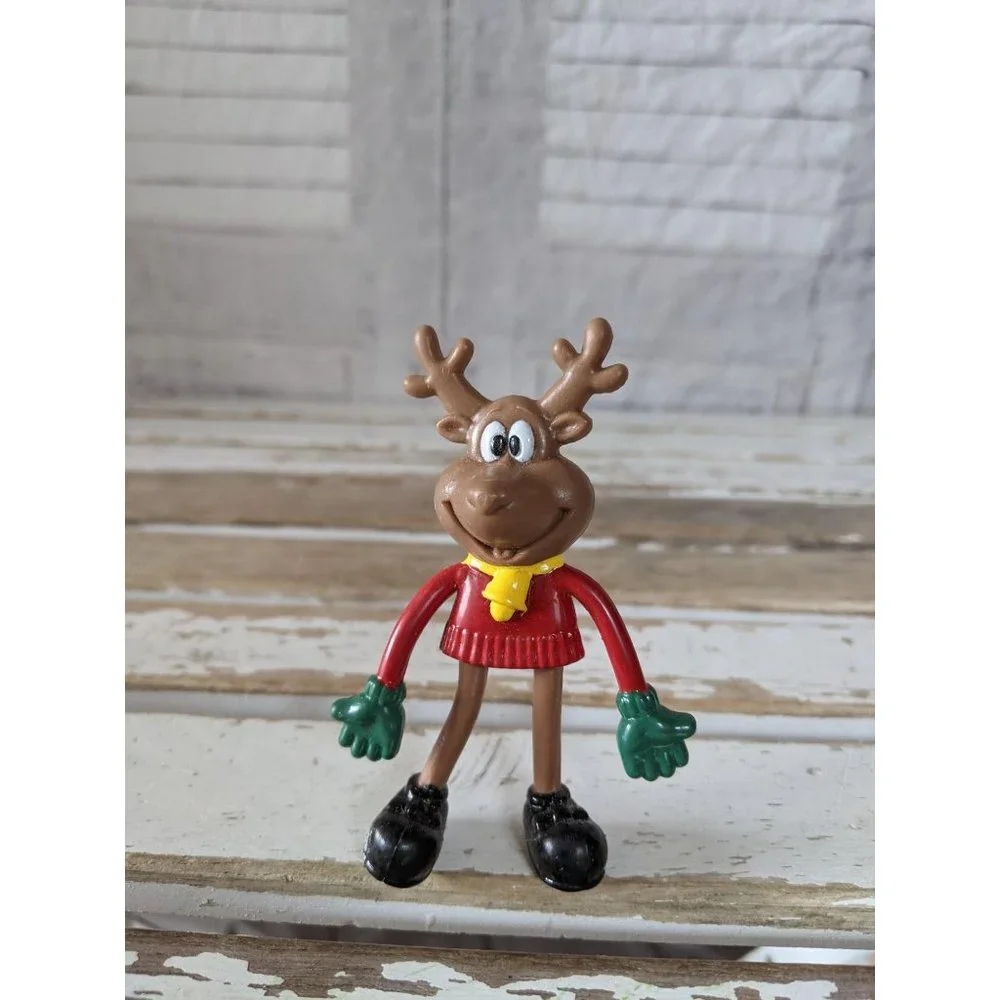 Bendable reindeer toy red‎ sweater Xmas decor vinta